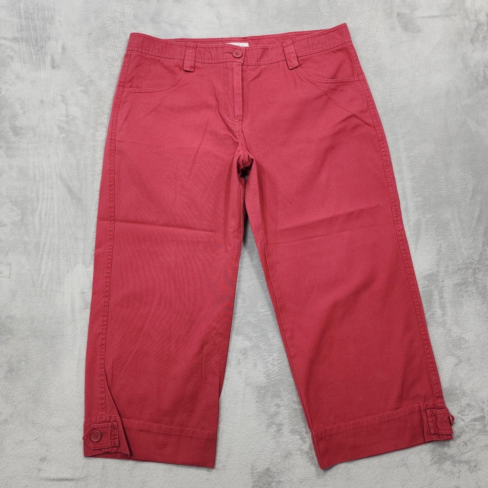 CAbi Pants Womens 14 Red Bing Canvas Capri Button Tab Pockets Casual Summer 207